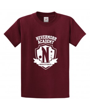 Nevermore Academy Comical Emblem Graphic Print Logo Unisex Kids and Adults T-Shirt